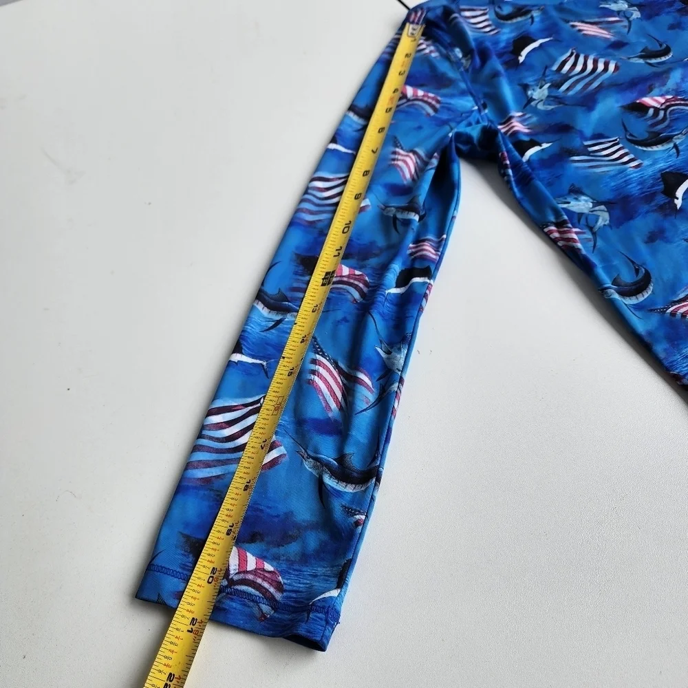 Reel Legends Boys Sword Flag Fish Print Activewear Long Sleeve Shirt L 14/16